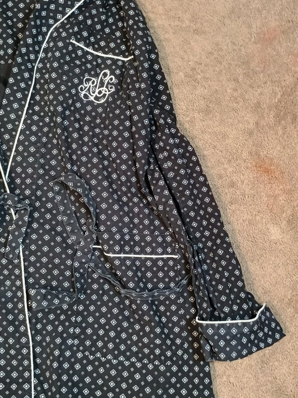 Lauren Ralph Lauren/Wrap Robe/Womens Small/Black White Geometric Kimono LRL Loun - Picture 8 of 10
